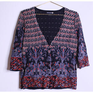 Sweaterworks Black Gray Red Paisley Button Down Cardigan - Small